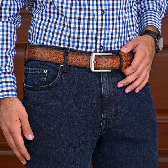 Belt For Men Vintage Cheetah Natural Milled Full Grain Leather - Picture 10 of 13